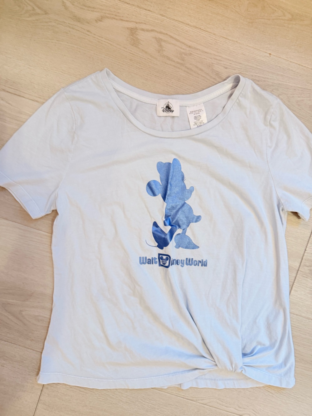 Disney Women's Blue Minnie Mouse Tee Shirt Knot Front size MEDIUM cotton